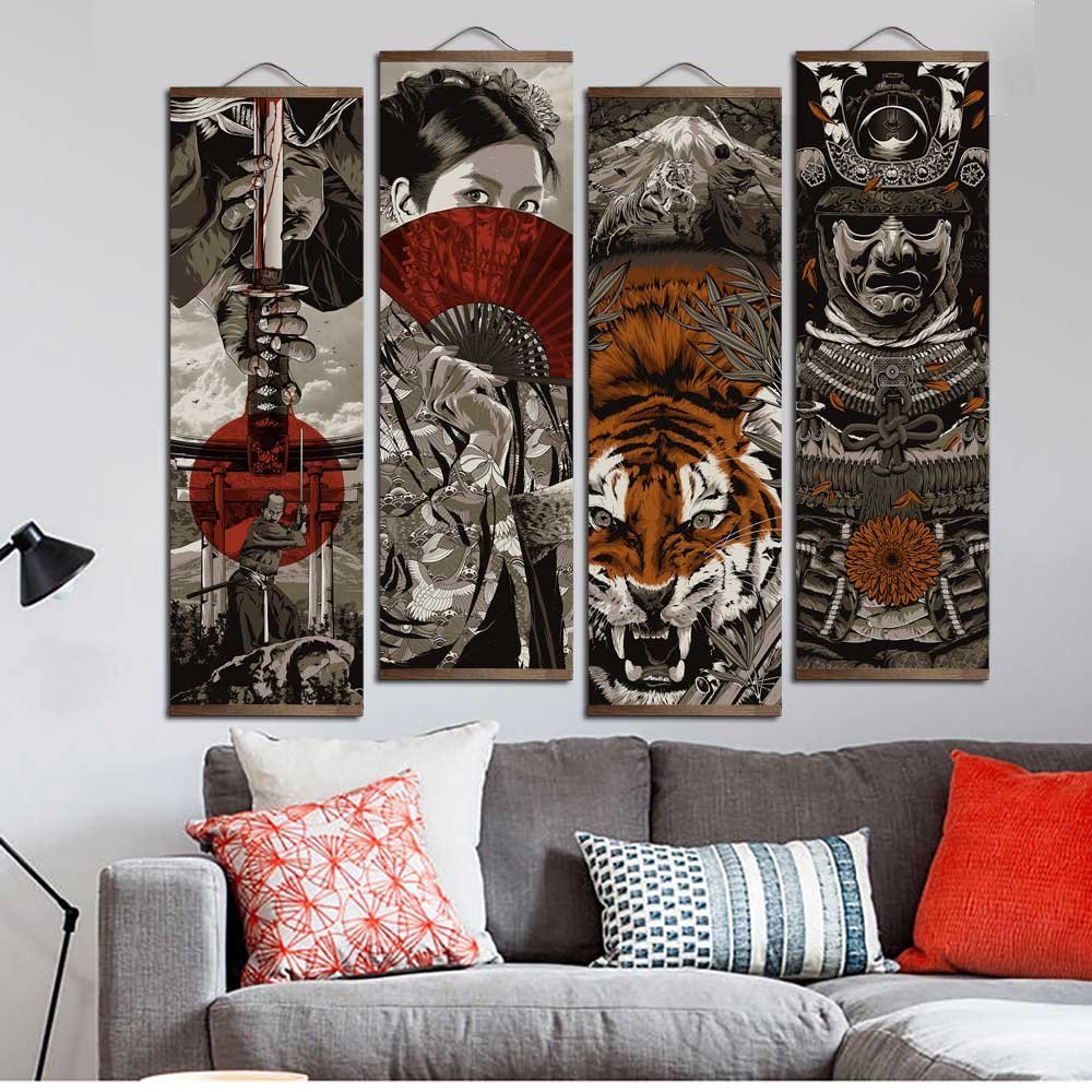Samurai and Tiger Printed Ukiyoe Style Wall Poster - Image 3