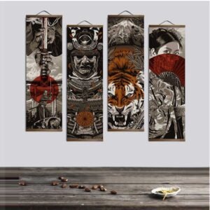 Samurai and Tiger Printed Ukiyoe Style Wall Poster