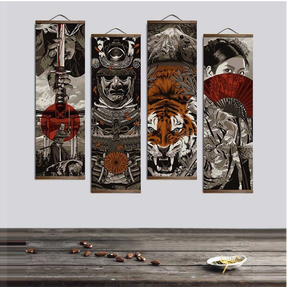Samurai and Tiger Printed Ukiyoe Style Wall Poster